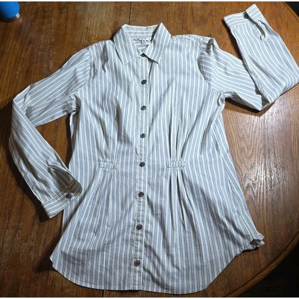 CAbi  Blue White Stripe Button-Down‎ Shirt Elastic Waist Medium
